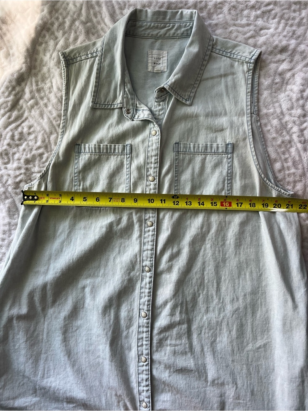 Cleo + Wolf Women’s Light Wash Denim Shirt Dress XXL Sleeveless Snap Front - Picture 8 of 11
